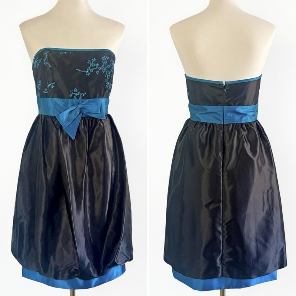 VTG Gunne Sax Jessica McClintock Black Satin Bubble Hem Party Dress Womens sz 11